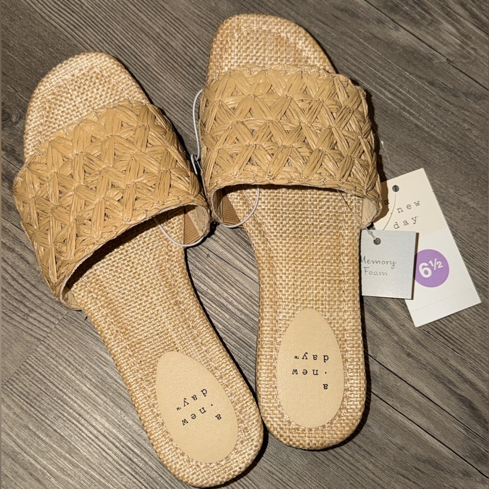 Tan Woven Slide Sandals